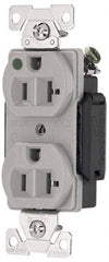 Cooper Wiring Devices - 125 VAC, 15 Amp, 5-15R NEMA Configuration, Gray, Hospital Grade, Self Grounding Duplex Receptacle - 1 Phase, 2 Poles, 3 Wire, Flush Mount, Antimicrobial, Chemical and Impact Resistant - USA Tool & Supply