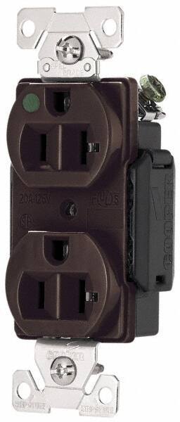 Cooper Wiring Devices - 125 VAC, 20 Amp, 5-20R NEMA Configuration, Brown, Hospital Grade, Self Grounding Duplex Receptacle - 1 Phase, 2 Poles, 3 Wire, Flush Mount, Antimicrobial, Chemical and Impact Resistant - USA Tool & Supply