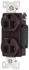 Cooper Wiring Devices - 125 VAC, 20 Amp, 5-20R NEMA Configuration, Brown, Hospital Grade, Self Grounding Duplex Receptacle - 1 Phase, 2 Poles, 3 Wire, Flush Mount, Antimicrobial, Chemical and Impact Resistant - USA Tool & Supply