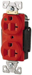 Cooper Wiring Devices - 125 VAC, 20 Amp, 5-20R NEMA Configuration, Red, Hospital Grade, Self Grounding Duplex Receptacle - 1 Phase, 2 Poles, 3 Wire, Flush Mount, Antimicrobial, Chemical and Impact Resistant - USA Tool & Supply