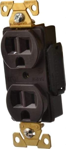 Cooper Wiring Devices - 125 VAC, 15 Amp, 5-15R NEMA Configuration, Brown, Industrial Grade, Self Grounding Duplex Receptacle - 1 Phase, 2 Poles, 3 Wire, Flush Mount, Antimicrobial, Chemical and Impact Resistant - USA Tool & Supply