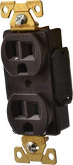 Cooper Wiring Devices - 125 VAC, 15 Amp, 5-15R NEMA Configuration, Brown, Industrial Grade, Self Grounding Duplex Receptacle - 1 Phase, 2 Poles, 3 Wire, Flush Mount, Antimicrobial, Chemical and Impact Resistant - USA Tool & Supply