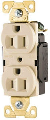 Cooper Wiring Devices - 125 VAC, 15 Amp, 5-15R NEMA Configuration, Ivory, Industrial Grade, Self Grounding Duplex Receptacle - 1 Phase, 2 Poles, 3 Wire, Flush Mount, Antimicrobial, Chemical and Impact Resistant - USA Tool & Supply