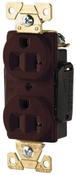 Cooper Wiring Devices - 125 VAC, 20 Amp, 5-20R NEMA Configuration, Brown, Industrial Grade, Self Grounding Duplex Receptacle - 1 Phase, 2 Poles, 3 Wire, Flush Mount, Antimicrobial, Chemical and Impact Resistant - USA Tool & Supply