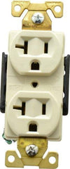 Cooper Wiring Devices - 125 VAC, 20 Amp, 5-20R NEMA Configuration, Ivory, Industrial Grade, Self Grounding Duplex Receptacle - 1 Phase, 2 Poles, 3 Wire, Flush Mount, Antimicrobial, Chemical and Impact Resistant - USA Tool & Supply