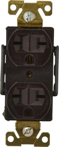 Cooper Wiring Devices - 125 VAC, 15 Amp, 5-15R NEMA Configuration, Brown, Industrial Grade, Self Grounding Duplex Receptacle - 1 Phase, 2 Poles, 3 Wire, Flush Mount, Antimicrobial and Heat Resistant - USA Tool & Supply