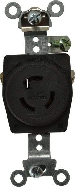 Cooper Wiring Devices - 125 VAC, 15 Amp, L5-15R NEMA, Self Grounding Receptacle - 2 Poles, 3 Wire, Female End, Black - USA Tool & Supply