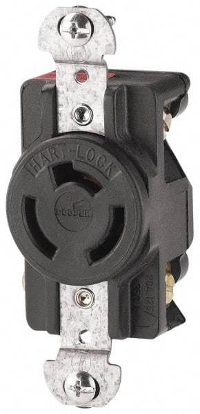 Cooper Wiring Devices - 125/250 VAC, 20 Amp, NonNEMA, Ungrounded Receptacle - 3 Poles, 3 Wire, Female End, Black - USA Tool & Supply