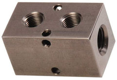 Made in USA - 1/4" Inlet, 1/8" Outlet Manifold - 1-3/4" Long x 1" Wide x 1" High, 0.17" Mount Hole, 2 Inlet Ports, 2 Outlet Ports - USA Tool & Supply