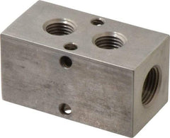 Made in USA - 3/8" Inlet, 1/4" Outlet Manifold - 2.38" Long x 1-1/4" Wide x 1-1/4" High, 0.2" Mount Hole, 2 Inlet Ports, 2 Outlet Ports - USA Tool & Supply