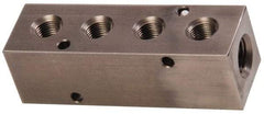 Made in USA - 1/4" Inlet, 1/8" Outlet Manifold - 3-1/4" Long x 1" Wide x 1" High, 0.17" Mount Hole, 2 Inlet Ports, 4 Outlet Ports - USA Tool & Supply