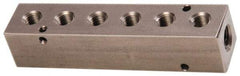 Made in USA - 1/4" Inlet, 1/8" Outlet Manifold - 4-3/4" Long x 1" Wide x 1" High, 0.17" Mount Hole, 2 Inlet Ports, 6 Outlet Ports - USA Tool & Supply