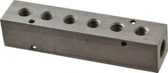 Made in USA - 3/8" Inlet, 1/4" Outlet Manifold - 5.88" Long x 1-1/4" Wide x 1-1/4" High, 0.2" Mount Hole, 2 Inlet Ports, 6 Outlet Ports - USA Tool & Supply