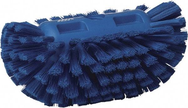 Vikan - 1-1/2" Bristle Length, Polyester Utility Scrub Brush - 5-1/2" Wide Head, 8" OAL, European Threaded Handle, Blue, Polypropylene Block - USA Tool & Supply