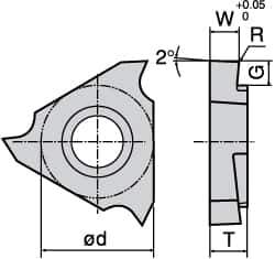 Tungaloy - 3150JTGR F Grade TH10, 1.5mm Cutting Width Carbide Grooving Insert - 2.1mm Max Depth of Cut, Right Hand, 0.05mm Corner Radius, Uncoated - USA Tool & Supply