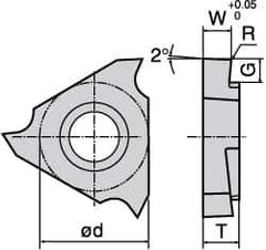 Tungaloy - 3150JTGR F Grade TH10, 1.5mm Cutting Width Carbide Grooving Insert - 2.1mm Max Depth of Cut, Right Hand, 0.05mm Corner Radius, Uncoated - USA Tool & Supply
