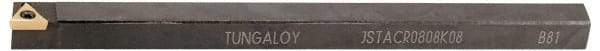 Tungaloy - JSTAC, Right Hand Cut, 1° Lead Angle, 10mm Shank Height x 10mm Shank Width, Positive Rake Indexable Turning Toolholder - 125mm OAL, TC..0802.. Insert Compatibility, Series J - USA Tool & Supply