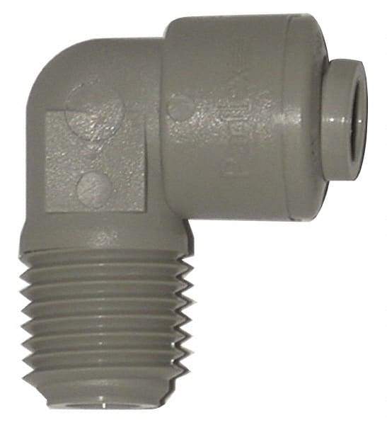Parker - 1/4" Outside Diam, 1/4 NPTF, Acetal Push-to-Connect Tube Male Swivel Elbow - 300 Max psi, Gray - USA Tool & Supply