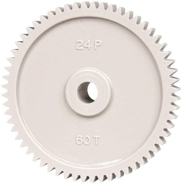 Made in USA - 24 Pitch, 2-1/2" Pitch Diam, 2.583" OD, 60 Tooth Spur Gear - 1/4" Face Width, 5/16" Bore Diam, 43/64" Hub Diam, 20° Pressure Angle, Acetal - USA Tool & Supply