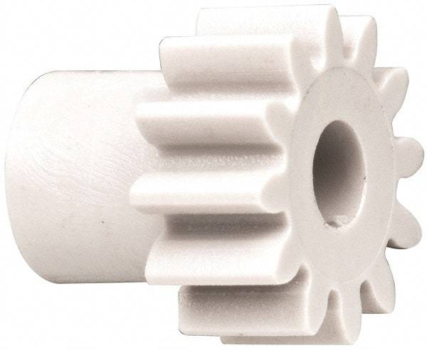 Made in USA - 48 Pitch, 1/2" Pitch Diam, 0.583" OD, 12 Tooth Spur Gear - 1/4" Face Width, 3/16" Bore Diam, 3/8" Hub Diam, 20° Pressure Angle, Acetal - USA Tool & Supply