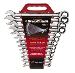 GearWrench - 13 Piece, 1/4" to 1", Combination Wrench Set - Inch Measurement Standard, Chrome Finish, Comes in Plastic Rack - USA Tool & Supply