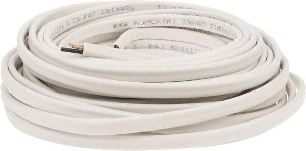 Southwire - NM-B, 14 AWG, 15 Amp, 50' Long, Solid Core, 1 Strand Building Wire - White, PVC Insulation - USA Tool & Supply