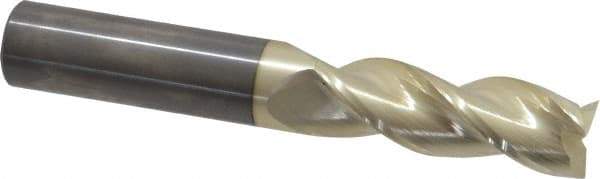 Accupro - 3/4", 2-1/4" LOC, 3/4" Shank Diam, 5" OAL, 3 Flute, Solid Carbide Square End Mill - Single End, ZrN Finish, Spiral Flute, 37° Helix, Centercutting, Right Hand Cut, Right Hand Flute - USA Tool & Supply