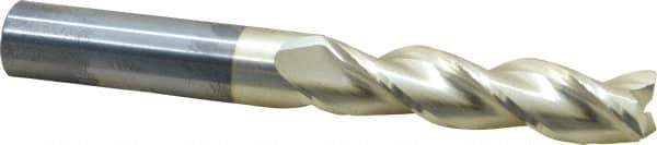 Accupro - 3/4", 3" LOC, 3/4" Shank Diam, 6" OAL, 3 Flute, Solid Carbide Square End Mill - Single End, ZrN Finish, Spiral Flute, 37° Helix, Centercutting, Right Hand Cut, Right Hand Flute - USA Tool & Supply