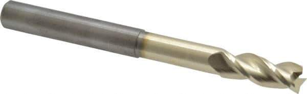Accupro - 3/8", 1" LOC, 3/8" Shank Diam, 4" OAL, 3 Flute, Solid Carbide Square End Mill - Single End, ZrN Finish, Spiral Flute, 37° Helix, Centercutting, Right Hand Cut, Right Hand Flute - USA Tool & Supply