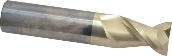 Accupro - 1", 1-1/2" LOC, 1" Shank Diam, 5" OAL, 2 Flute, Solid Carbide Square End Mill - Single End, ZrN Finish, Spiral Flute, 45° Helix, Centercutting, Right Hand Cut, Right Hand Flute - USA Tool & Supply