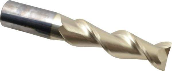 Accupro - 1", 3-1/2" LOC, 1" Shank Diam, 6" OAL, 2 Flute, Solid Carbide Square End Mill - Single End, ZrN Finish, Spiral Flute, 45° Helix, Centercutting, Right Hand Cut, Right Hand Flute - USA Tool & Supply