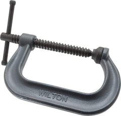 Wilton - Regular-Duty 4-1/4" Max Opening, 3-1/4" Throat Depth, Forged Steel Standard C-Clamp - 6,200 Lb Capacity, 0" Min Opening, Deep Throat - USA Tool & Supply