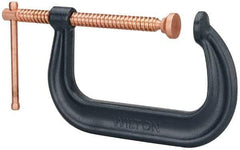 Wilton - Regular-Duty 6-1/16" Max Opening, 4-1/8" Throat Depth, Forged Steel Standard C-Clamp - 6,600 Lb Capacity, 0" Min Opening, Deep Throat - USA Tool & Supply