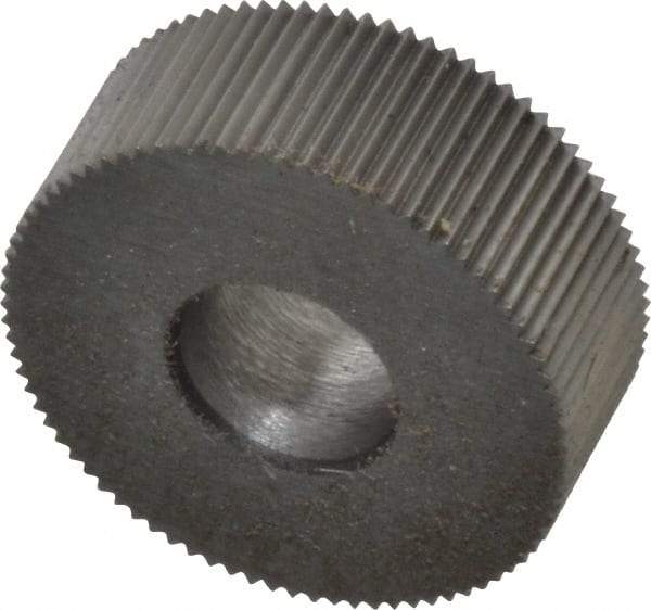 Made in USA - 1/2" Diam, 70° Tooth Angle, 53 TPI, Standard (Shape), Form Type High Speed Steel Straight Knurl Wheel - 3/16" Face Width, 3/16" Hole, Circular Pitch, Bright Finish, Series EP - Exact Industrial Supply