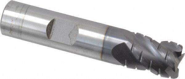 ProMax - 1/2" Diam, 5/8" LOC, 4 Flute Solid Carbide Roughing & Finishing Corner Radius End Mill - AlTiN Finish, 2-1/2" OAL, 1/2" Shank Diam, Weldon Shank, 40° Helix, Centercutting, Stub Length - USA Tool & Supply