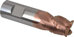 ProMax - 3/4" Diam, 1" LOC, 4 Flute Solid Carbide Roughing & Finishing Corner Radius End Mill - TiCN Finish, 3" OAL, 3/4" Shank Diam, Weldon Shank, 40° Helix, Centercutting, Stub Length - USA Tool & Supply