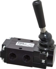 Parker - 0.83 CV Rate, 1/4" NPT Inlet Direct Air 4 Mechanical Spool Valve - 3 Way, 2 Position NC, 150 Max psi, Lever Manual Return - USA Tool & Supply