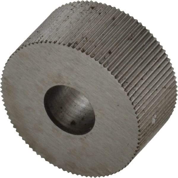 Made in USA - 3/4" Diam, 90° Tooth Angle, 40 TPI, Standard (Shape), Form Type High Speed Steel Straight Knurl Wheel - 3/8" Face Width, 1/4" Hole, Circular Pitch, Bright Finish, Series KP - Exact Industrial Supply