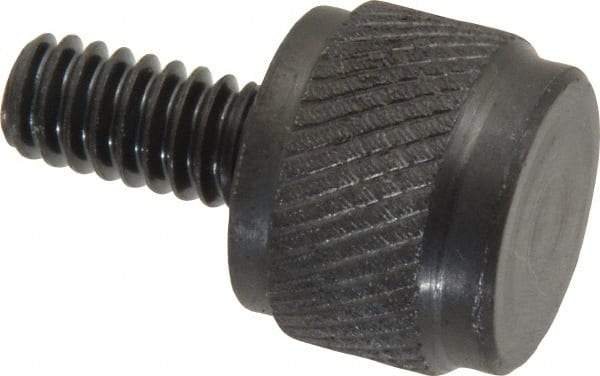 Gibraltar - 1/4-20 Knurled Shoulderless Steel Thumb Screw - 1" OAL, 5/8" Head Diam x 1/2" Head Height, Black Oxide Finish - USA Tool & Supply