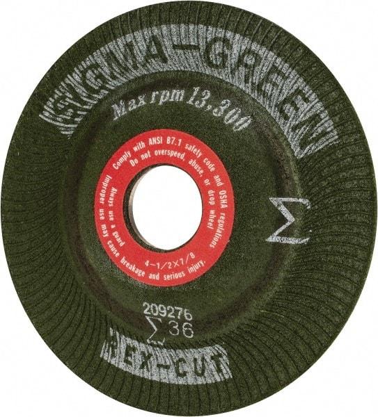 Rex Cut Product - 36 Grit, 4-1/2" Wheel Diam, 7/8" Arbor Hole, Type 27 Depressed Center Wheel - Ceramic, 13,300 Max RPM, Compatible with Angle Grinder - USA Tool & Supply