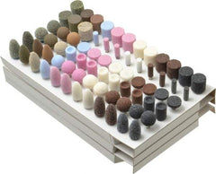 Grier Abrasives - 72 Piece Aluminum Oxide Vitrified Mounted Stone Abrasive Point Set - Includes Shapes B & W, Coarse, Medium & Fine Grade, 1/8" Diam x 1-1/2" Long Shank - USA Tool & Supply