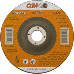 Camel Grinding Wheels - 24 Grit, 4" Wheel Diam, 1/8" Wheel Thickness, 3/8" Arbor Hole, Type 27 Depressed Center Wheel - Coarse Grade, Zirconia Alumina, Resinoid Bond, 15,300 Max RPM - USA Tool & Supply