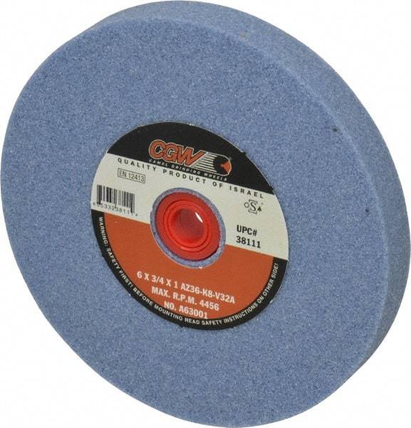 Camel Grinding Wheels - 36 Grit Aluminum Oxide Bench & Pedestal Grinding Wheel - 6" Diam x 1" Hole x 3/4" Thick, 4456 Max RPM, K Hardness, Very Coarse Grade , Vitrified Bond - USA Tool & Supply