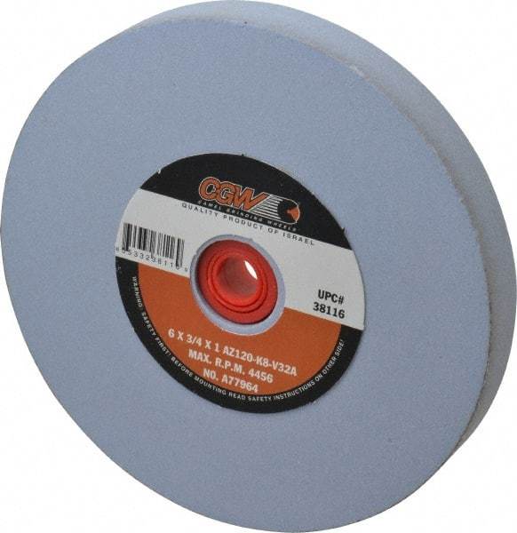 Camel Grinding Wheels - 120 Grit Aluminum Oxide Bench & Pedestal Grinding Wheel - 6" Diam x 1" Hole x 3/4" Thick, 4456 Max RPM, K Hardness, Fine Grade , Vitrified Bond - USA Tool & Supply