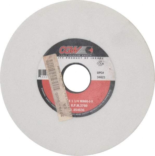 Camel Grinding Wheels - 7" Diam x 1-1/4" Hole x 1/2" Thick, J Hardness, 60 Grit Surface Grinding Wheel - Aluminum Oxide, Type 1, Medium Grade, 3,760 Max RPM, Vitrified Bond, No Recess - USA Tool & Supply