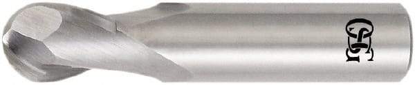 OSG - 11mm Diam, 16mm LOC, 2 Flute Solid Carbide Ball End Mill - Uncoated, Single End, 64mm OAL, 64mm Shank Diam, Spiral Flute - USA Tool & Supply