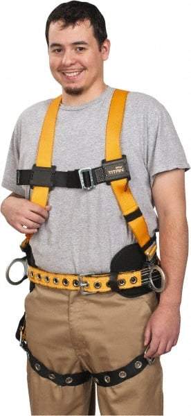 Miller - 400 Lb Capacity, Size Universal, Full Body Construction Safety Harness - Polyester, Side D-Ring, Tongue Leg Strap, Mating Chest Strap, Yellow/Black - USA Tool & Supply