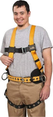 Miller - 400 Lb Capacity, Size Universal, Full Body Construction Safety Harness - Polyester, Side D-Ring, Tongue Leg Strap, Mating Chest Strap, Yellow/Black - USA Tool & Supply