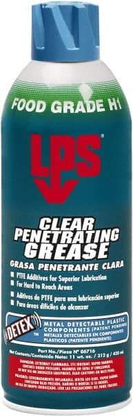 LPS - 11 oz Aerosol w/ PTFE Penetrating Grease - Clear, Food Grade, 400°F Max Temp, - USA Tool & Supply