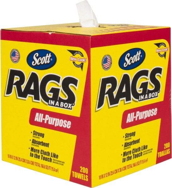 Scott - Virgin Double Re-Creped Rag - Medium Lint, White, 11 x 12", Comes in Box - USA Tool & Supply